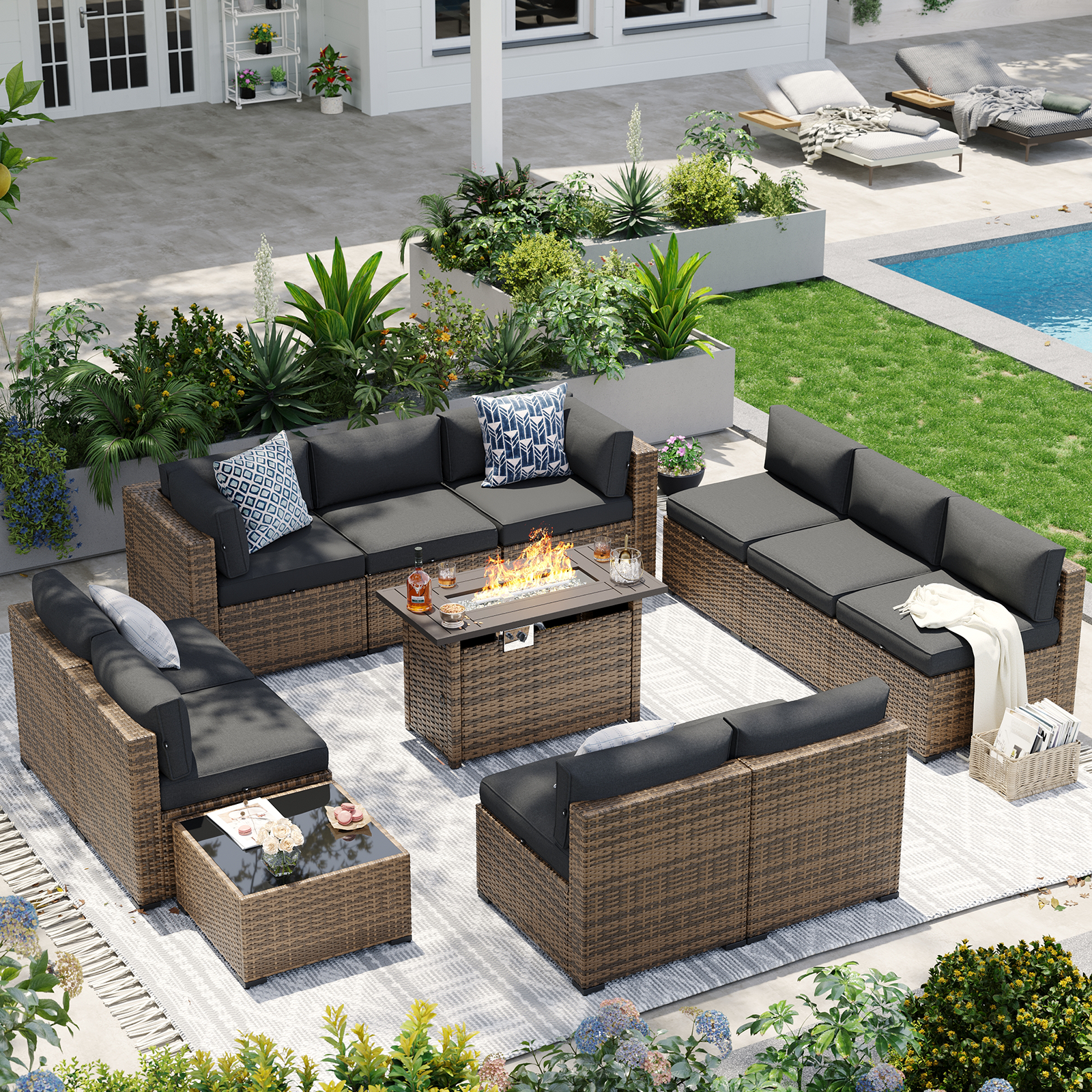 Aoxun Patio Furniture Sets Wicker Outdoor Conversation Set Sectional Sofa for Backyard, Poolside, Garden
