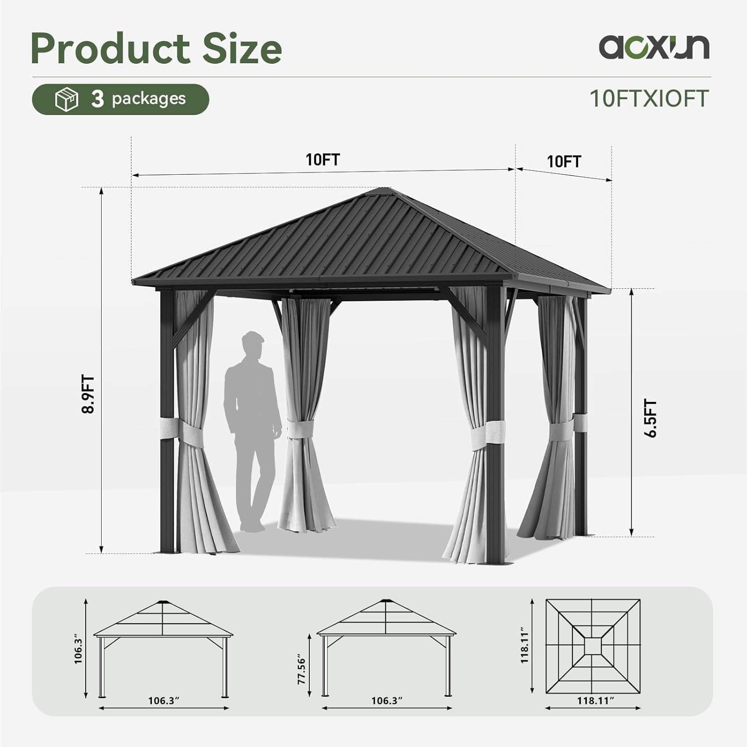 Aoxun Classic Hardtop Aluminum  Gazebo Double Roof