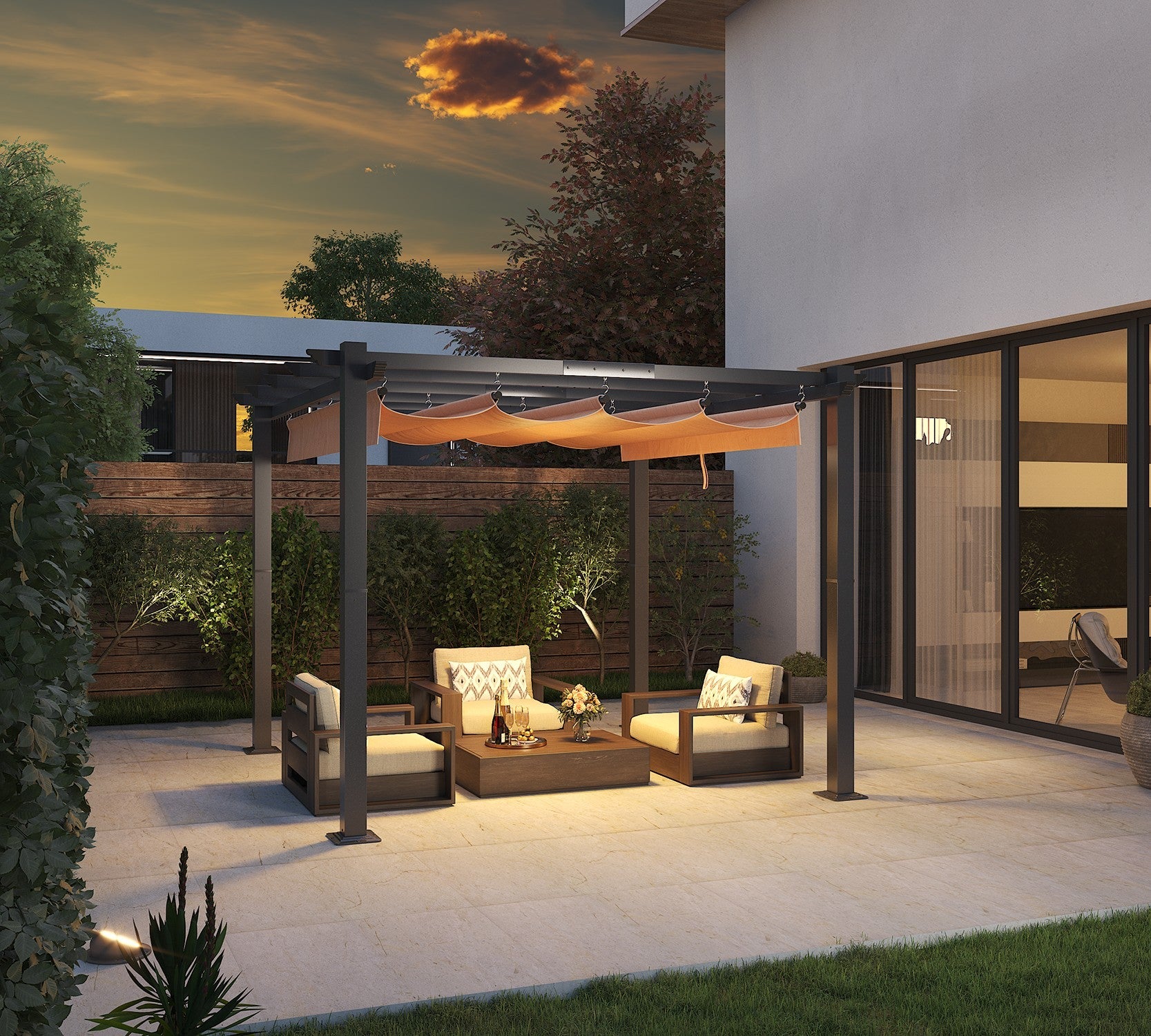 Retractable Pergola with Sun Shade Cover