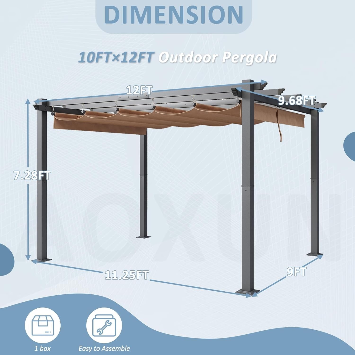 10'x10' Outdoor Retractable Pergola, with Sun-Proof Canopy, Patio Metal Pergolas Gazebos for Backyards, Gardens, Patios, Beige