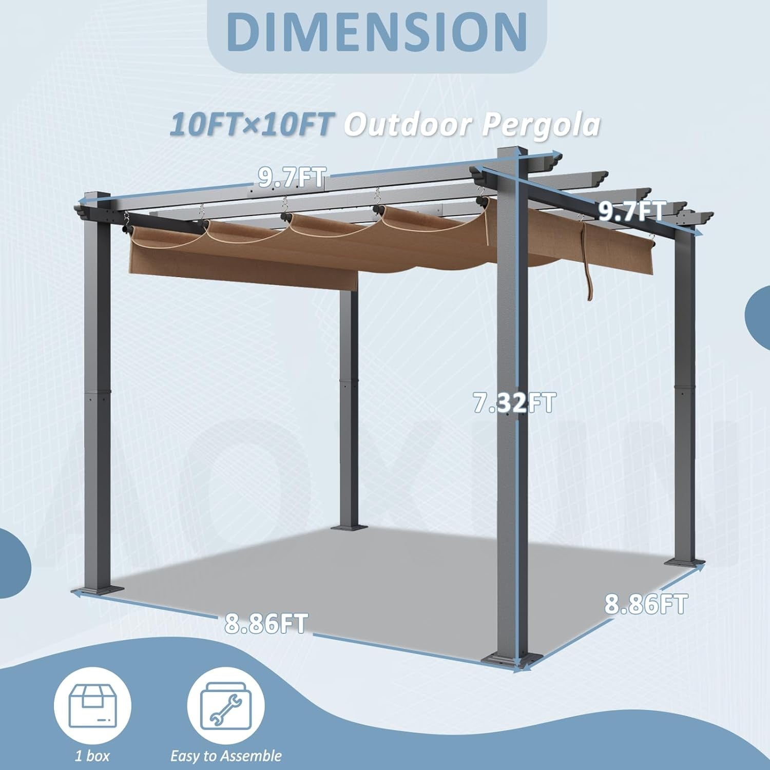 10'x12' Outdoor Retractable Pergola, with Sun-Proof Canopy, Patio Metal Pergolas Gazebos for Backyards, Gardens, Patios, Beige