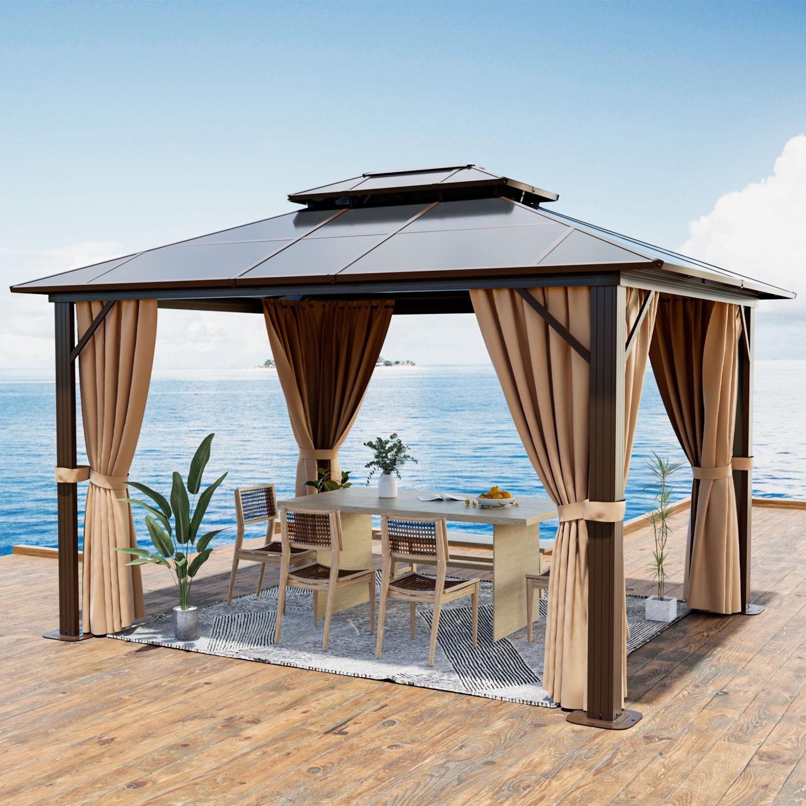 10x12 ft. Hardtop Gazebo with Double Roof, Aluminum Frame with Mesh Screen, UV Protection