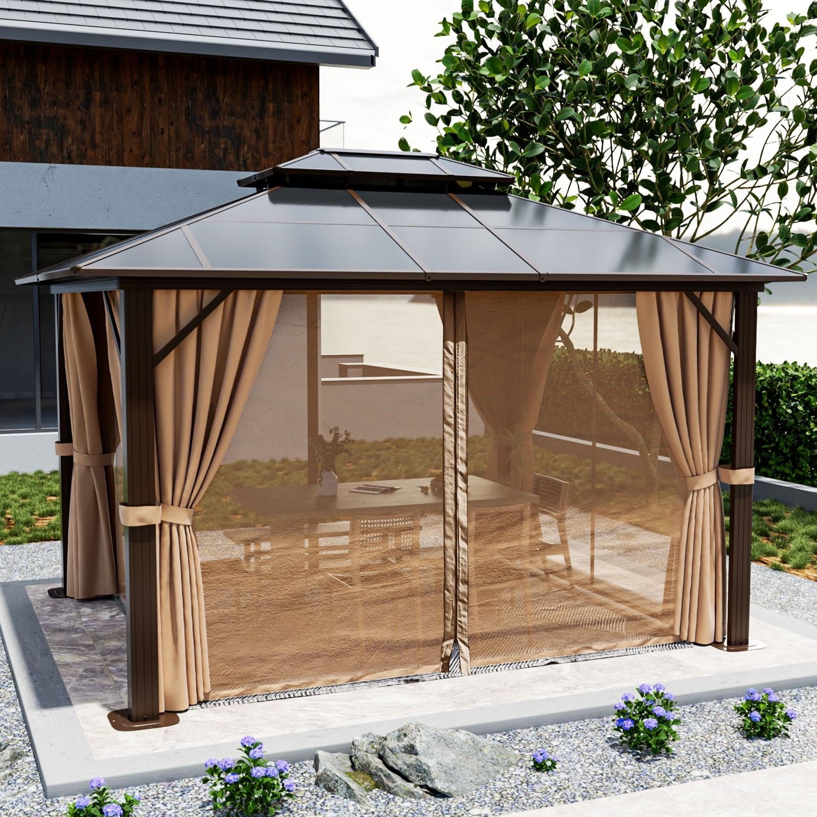 10x12 ft. Hardtop Gazebo with Double Roof, Aluminum Frame with Mesh Screen, UV Protection