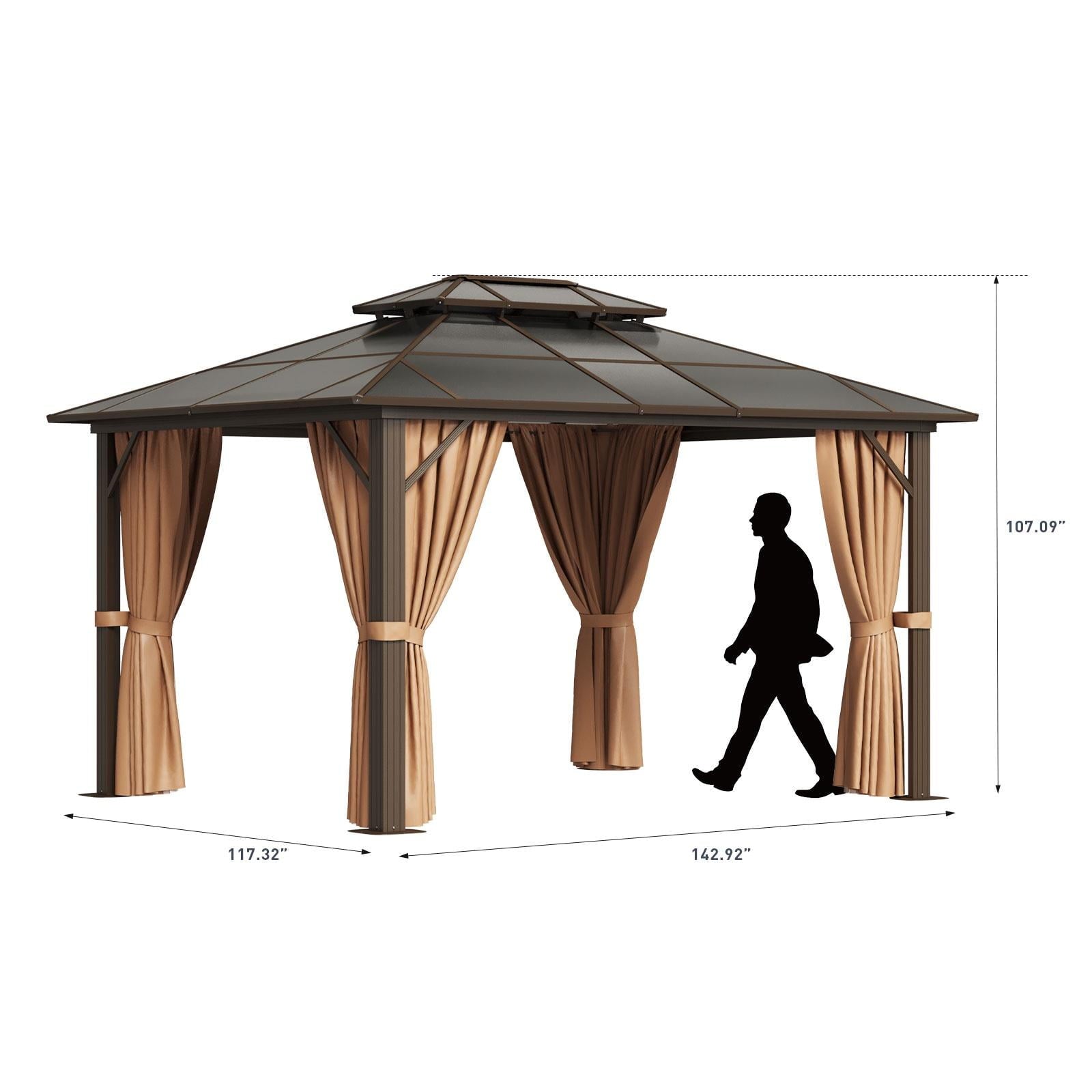 10x12 ft. Hardtop Gazebo with Double Roof, Aluminum Frame with Mesh Screen, UV Protection