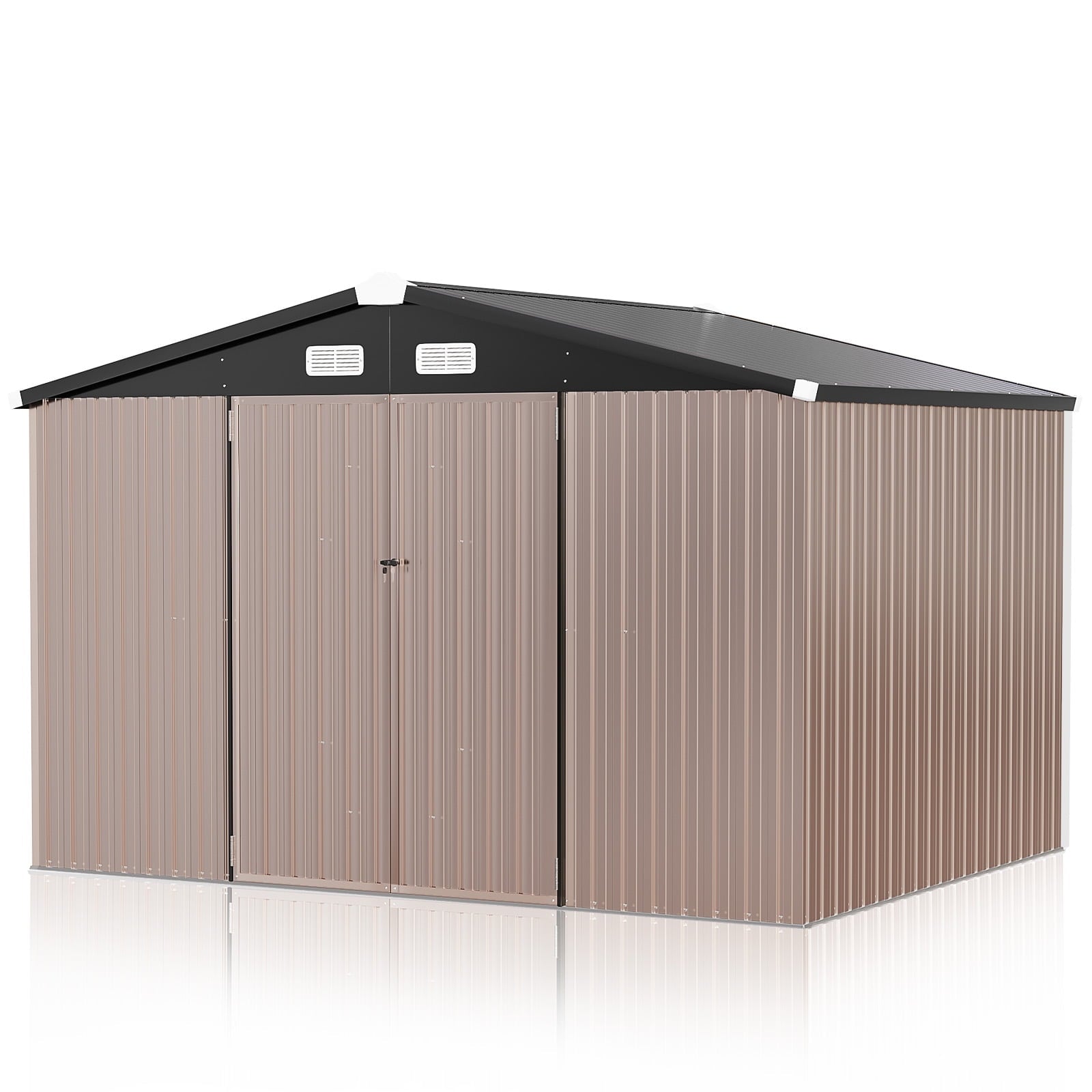 9.7' x 7.6' Outdoor Storage Shed with Base Frame, Metal Garden Shed with Lockable Door for Patio, Backyard(Floor not included)