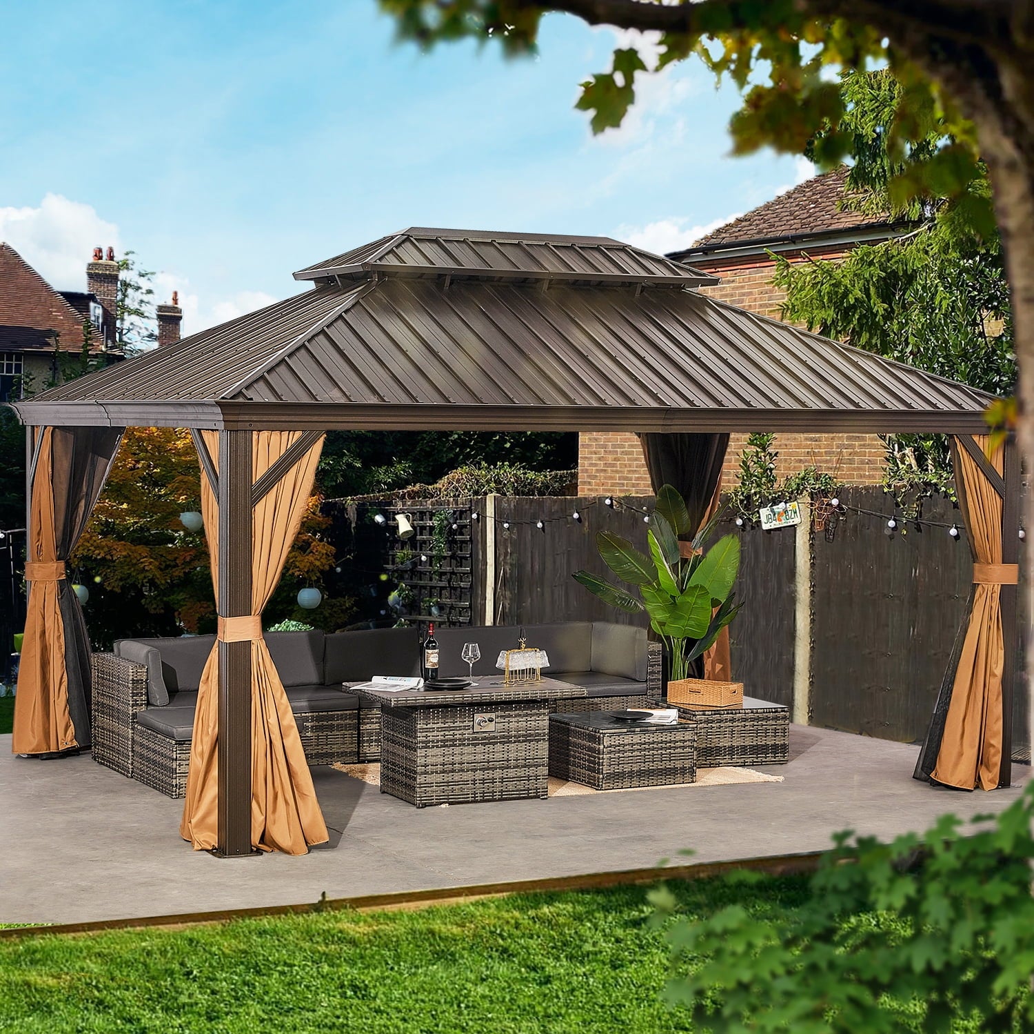 12x16 ft. Outdoor Hardtop Gazebo, Double Roof and Aluminum Fram, for Patios