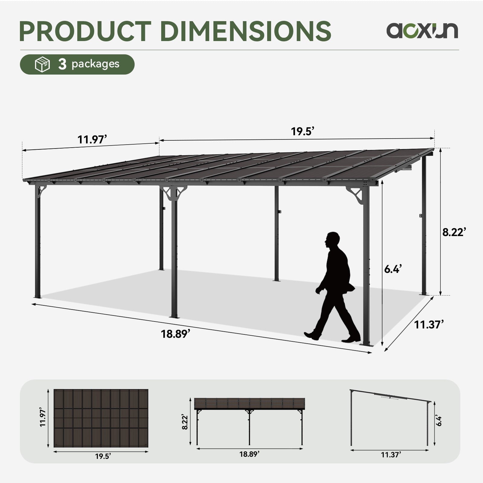 12' x 20' Gazebo for Patio, Large Wall-Mounted Heavy Duty Awnings, Gazebo Pergola with Sloped Roof, for Backyard, Deck, Patio