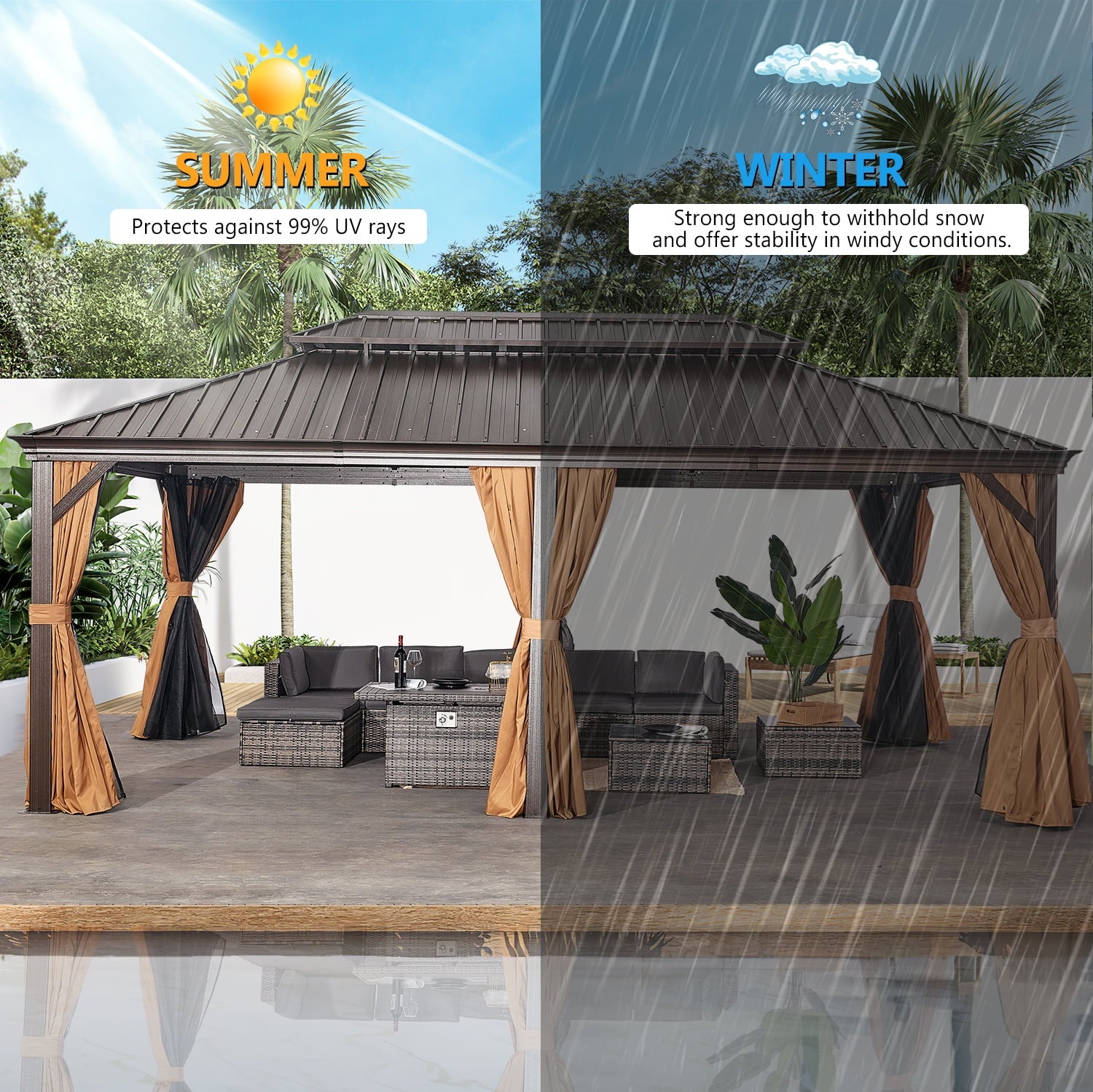 12x20 ft. Hardtop Gazebo with Double Roof, Steel and Aluminum Construction, Large Gazebo for Parties and Outdoors