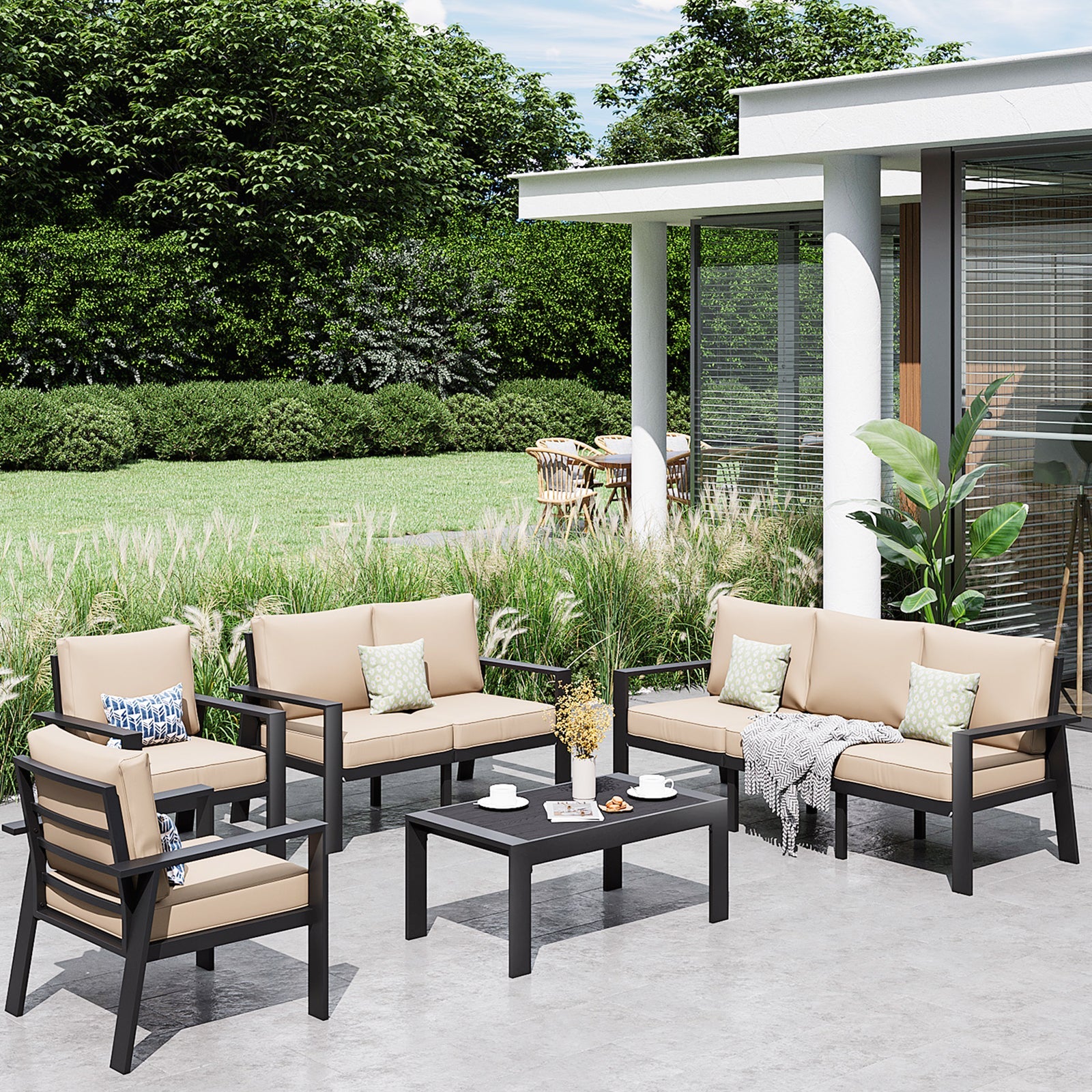 7-Seat Aluminum Outdoor Furniture Set Sectional Sofa Patio Conversation Set - Light Gray