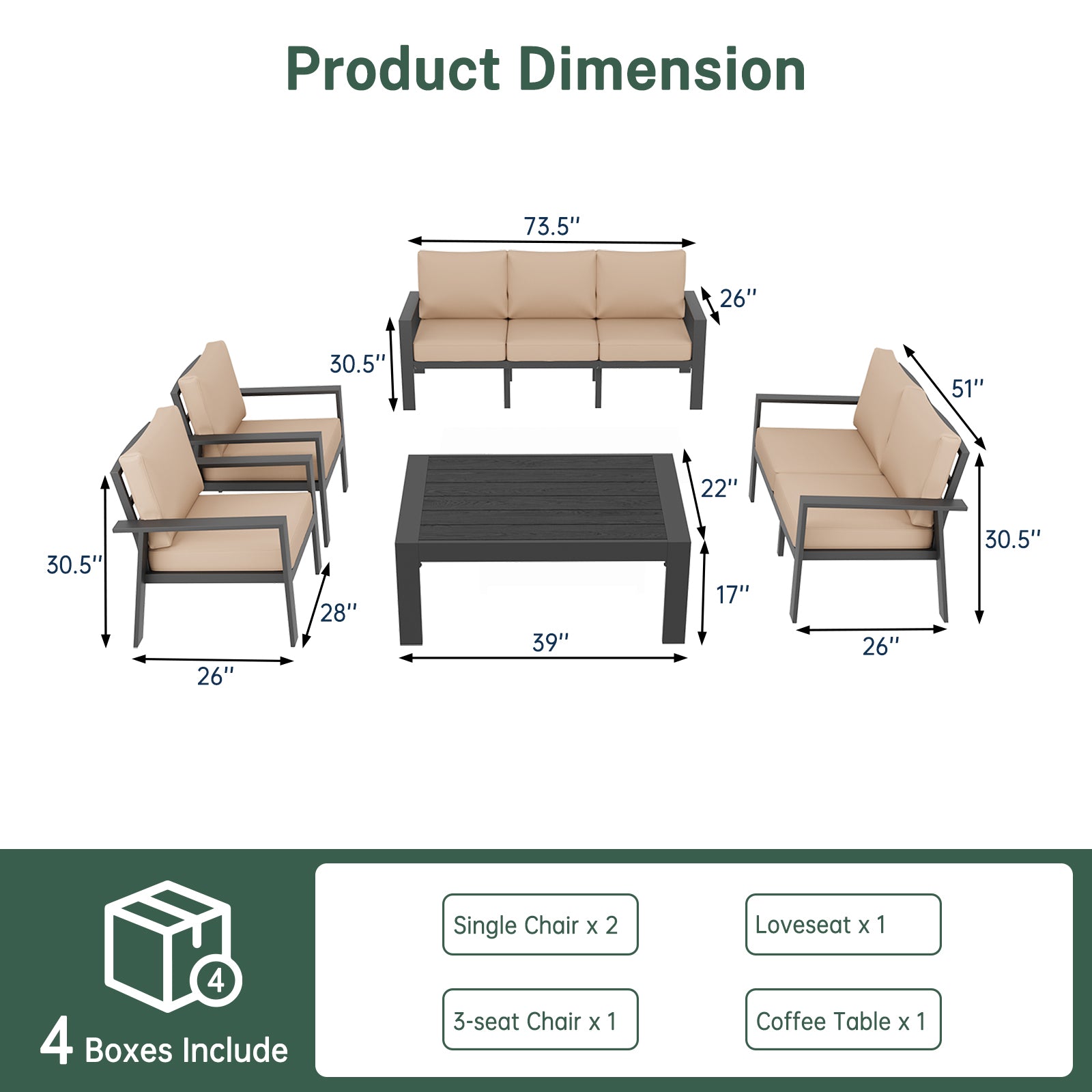 7-Seat Aluminum Outdoor Furniture Set Sectional Sofa Patio Conversation Set - Light Gray