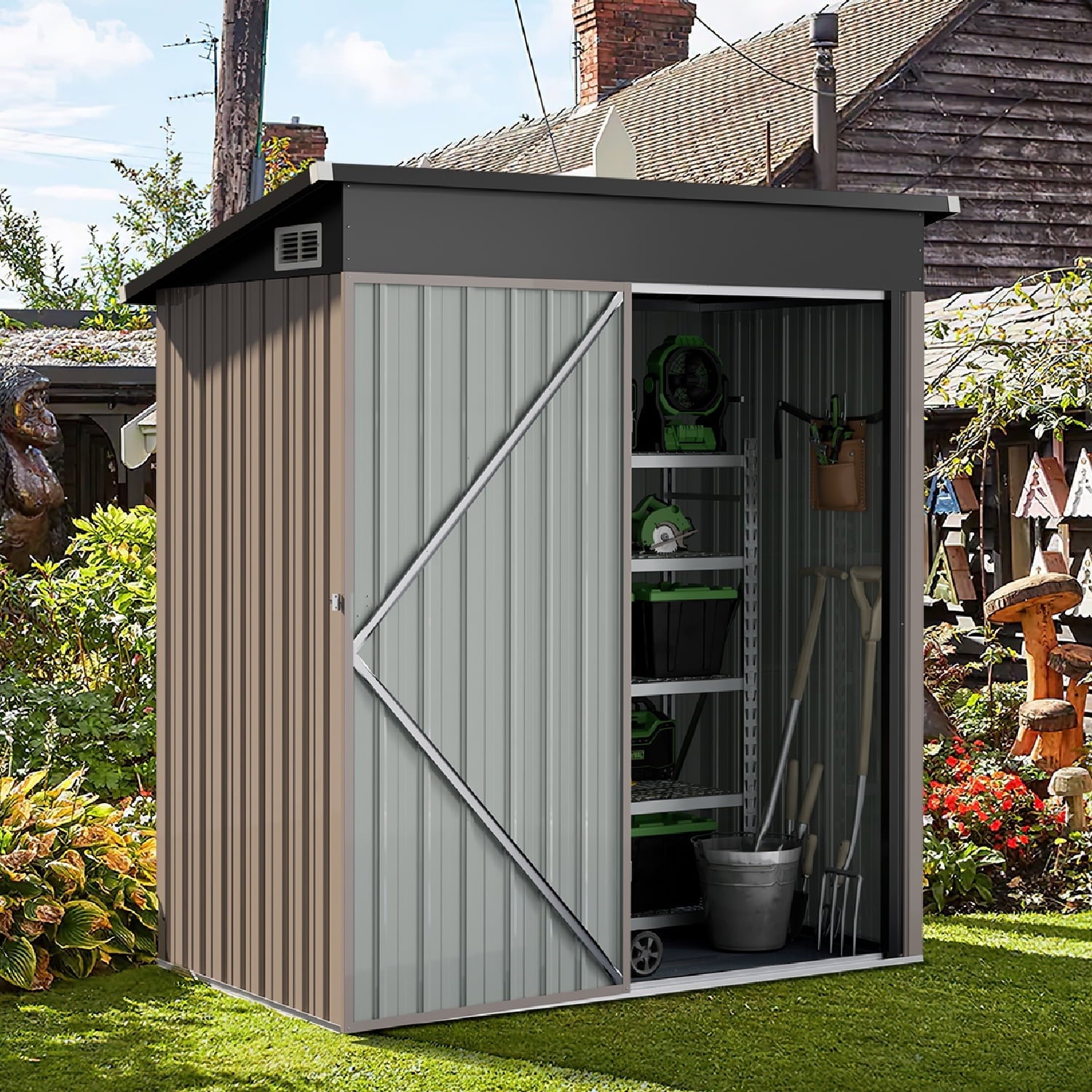 5' x 3' Outdoor Metal Storage Shed with Door & Lock for Backyard, Garden