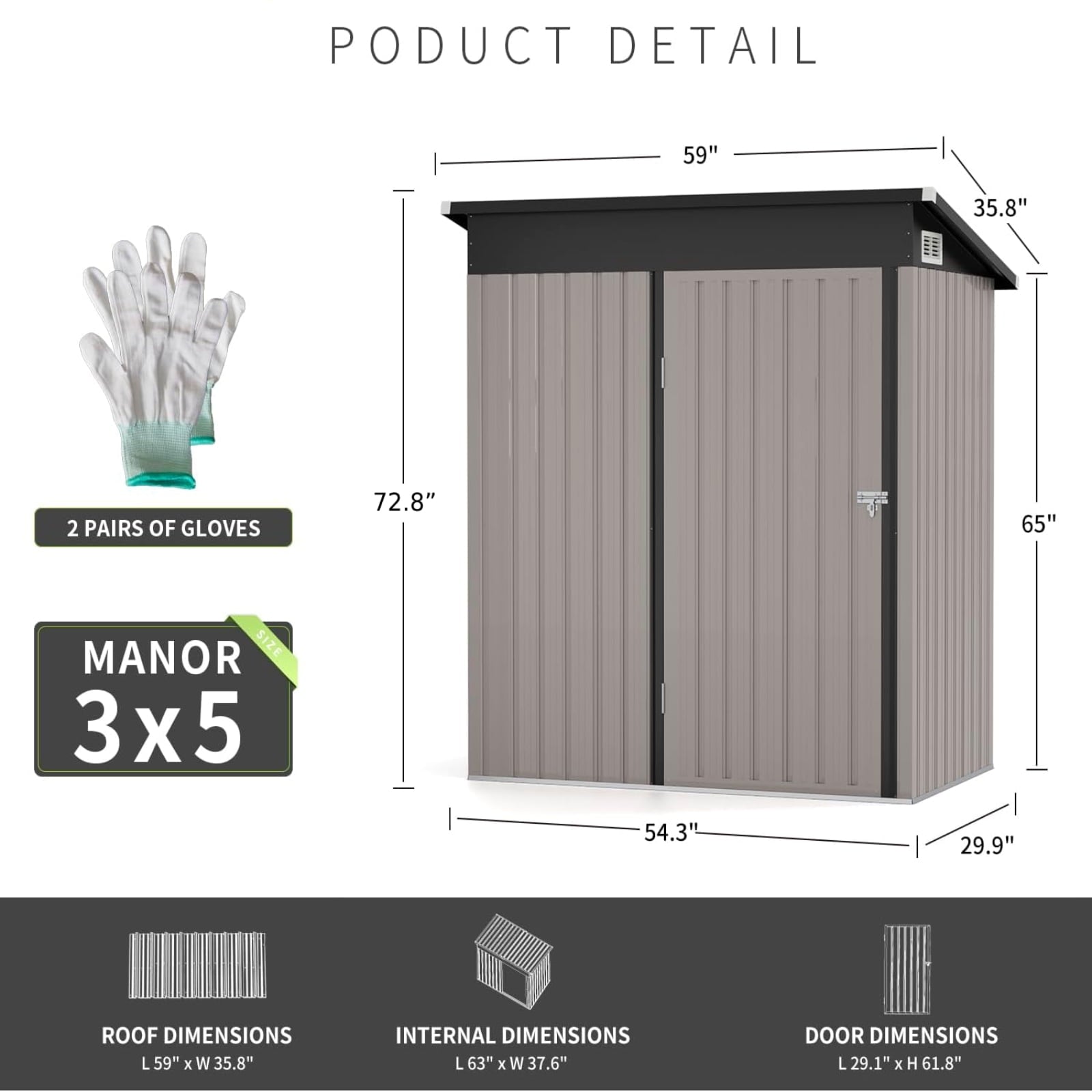 5' x 3' Outdoor Metal Storage Shed with Door & Lock for Backyard, Garden