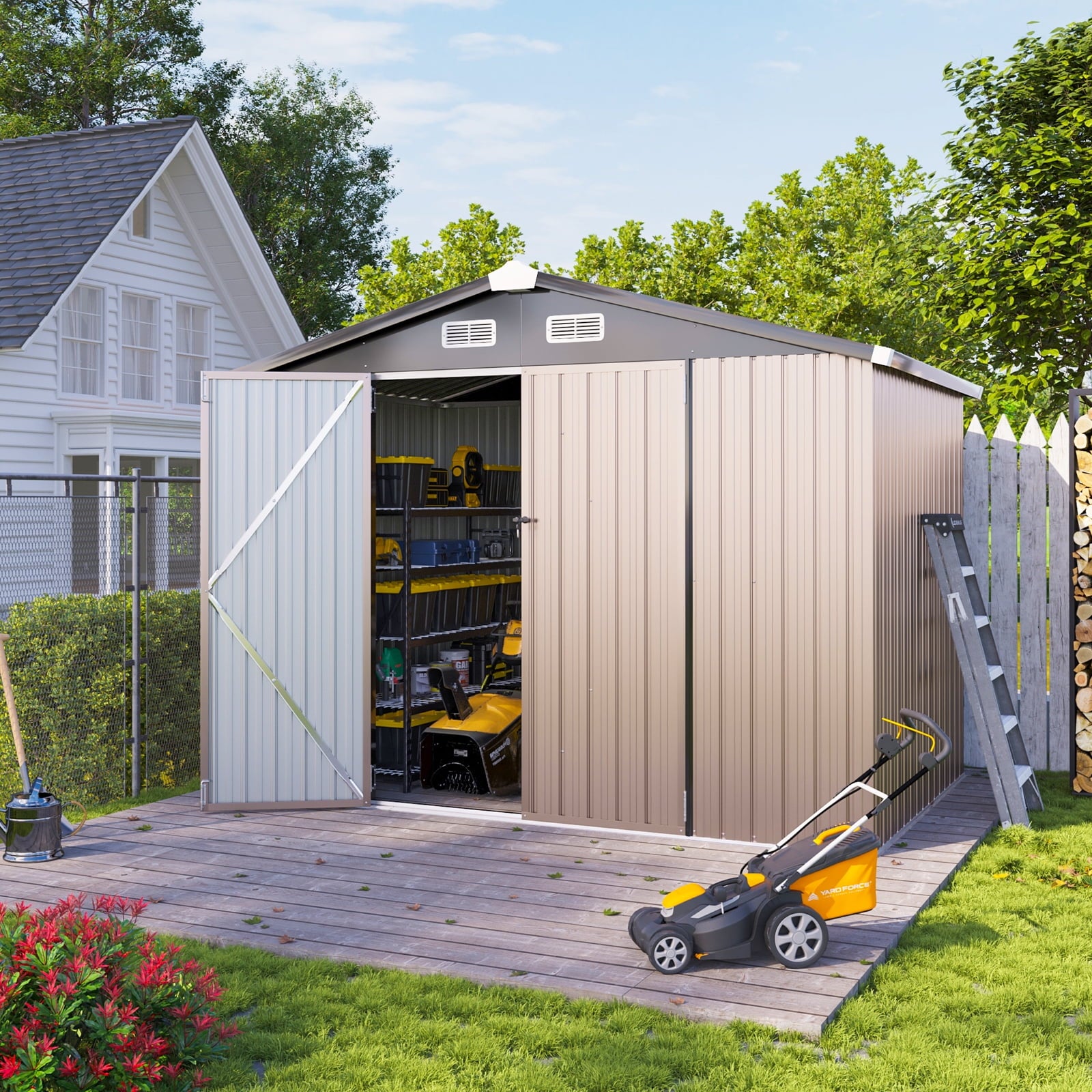 8.5' x 5.6' Outdoor Metal Storage Shed, Steel Garden Shed, Tool Storage Shed for Backyard, Patio, Lawn