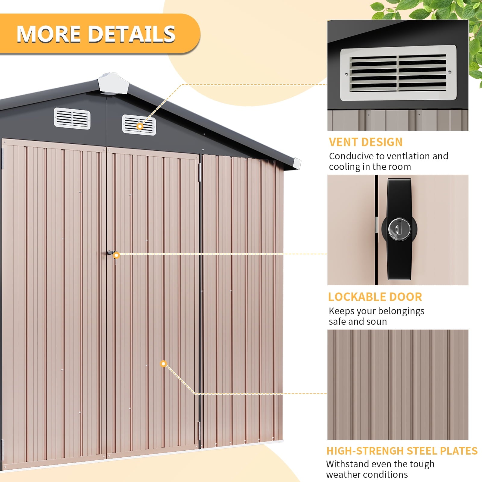 8.5' x 5.6' Outdoor Metal Storage Shed, Steel Garden Shed, Tool Storage Shed for Backyard, Patio, Lawn