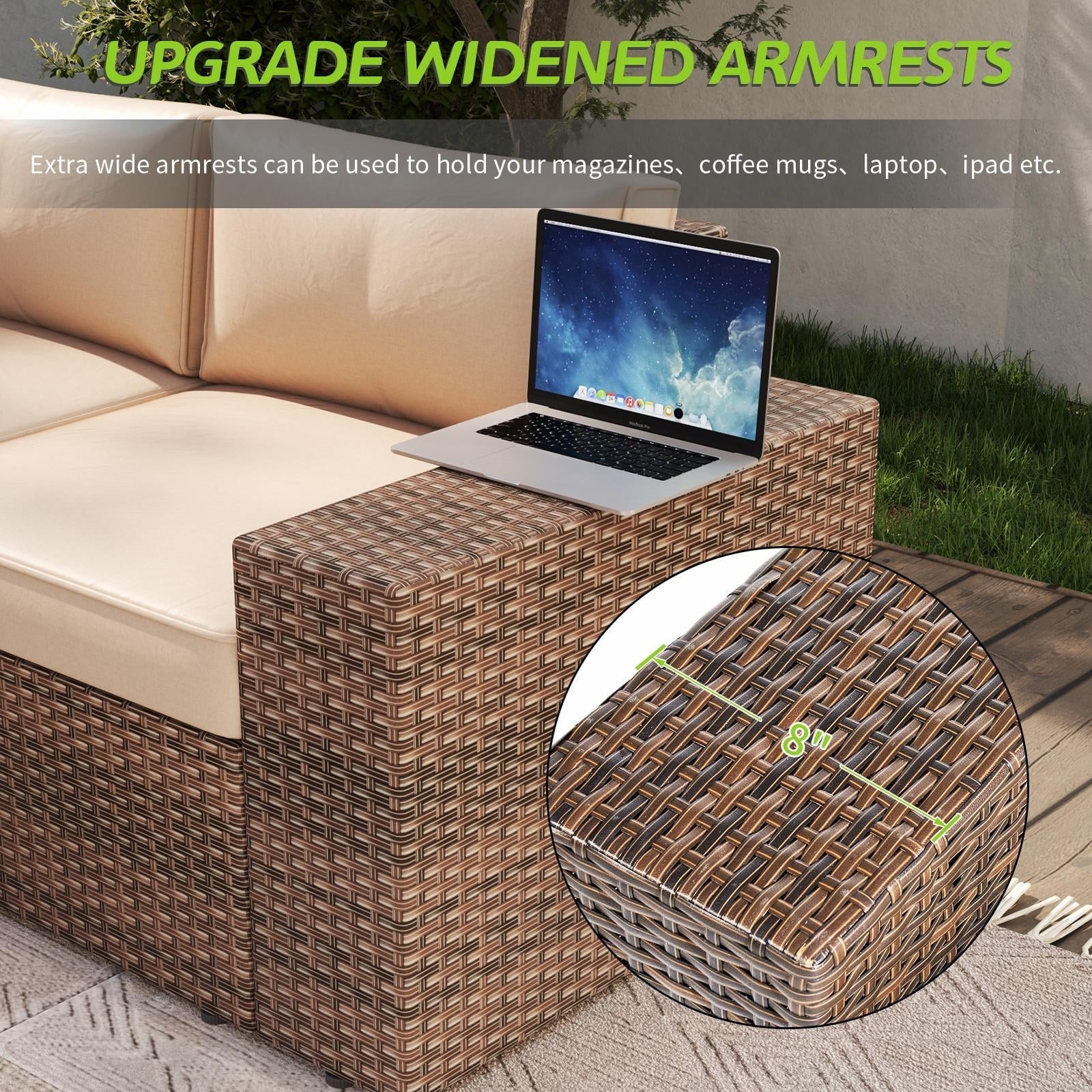 6 Pieces Patio Furniture Sets, Outdoor Sectional Rattan Sofa Set, Patio Furniture Set with Coffee Table, Beige