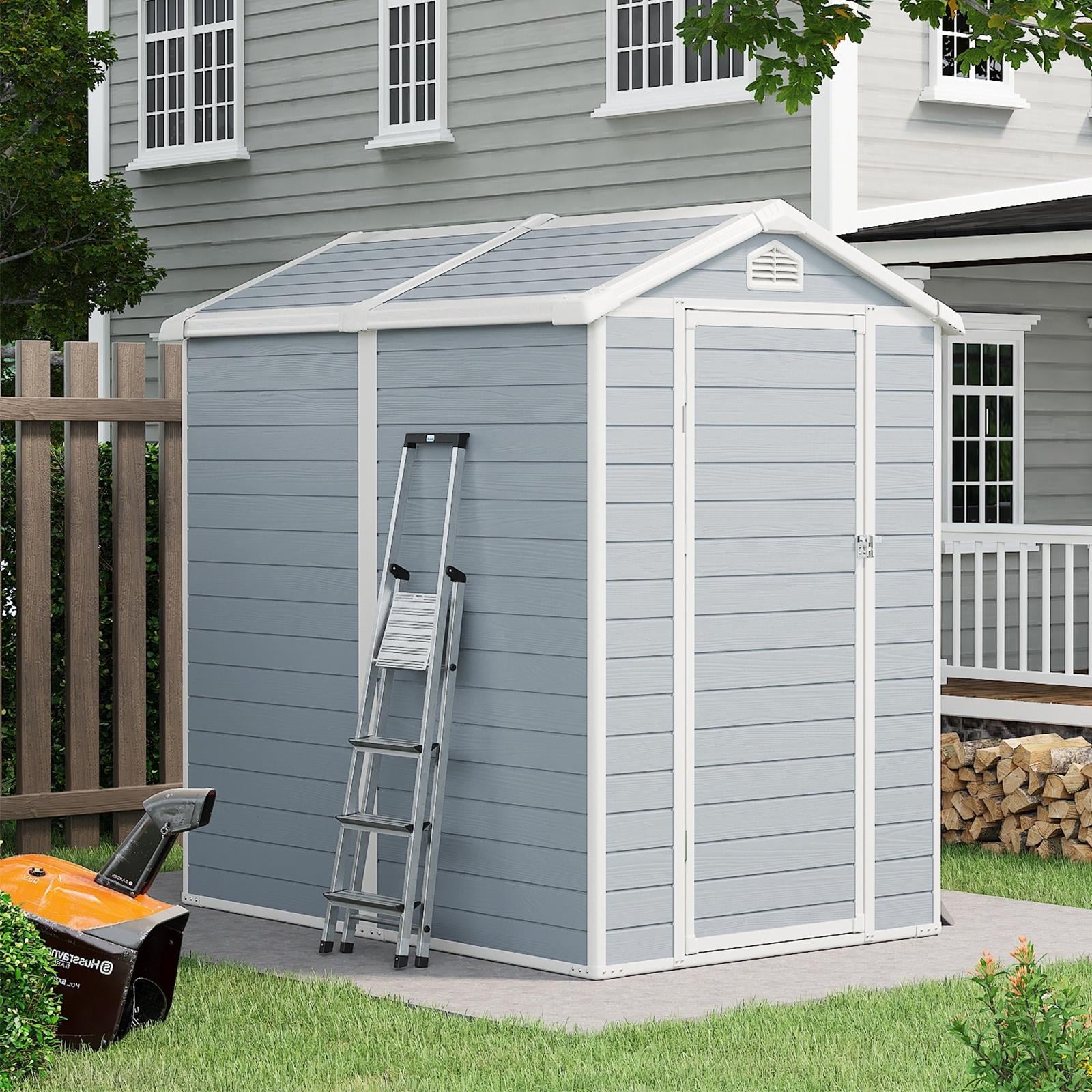 Sunmthink 6.3' x 4.4' Outdoor Storage Shed, Resin Storage Shed 173 cu ft, w/Lockable Single Door & Air Vent for Backyard