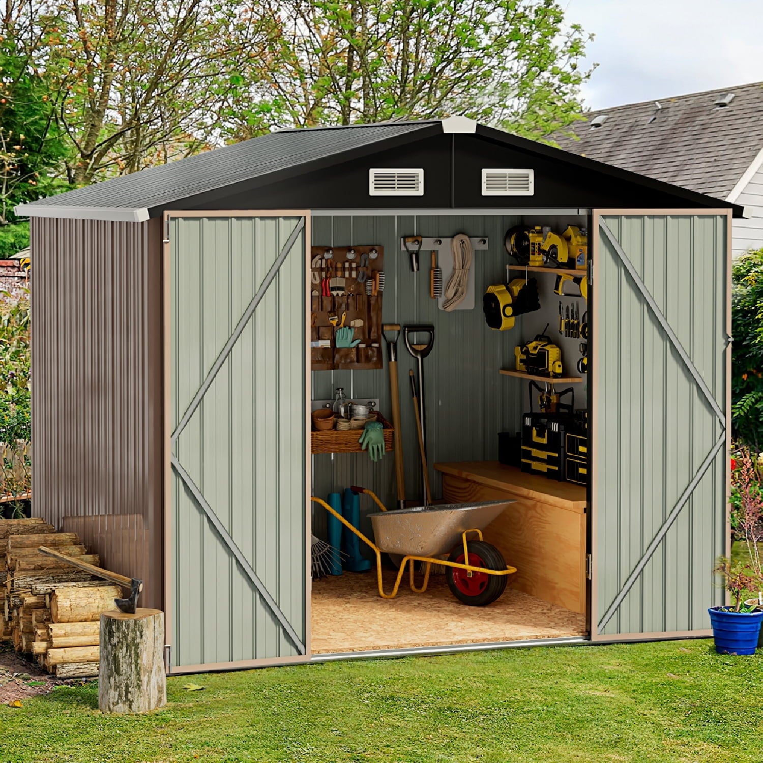 6.3 x 4.2 ft. Outdoor Metal Storage Shed with Lock for Backyard, Garden