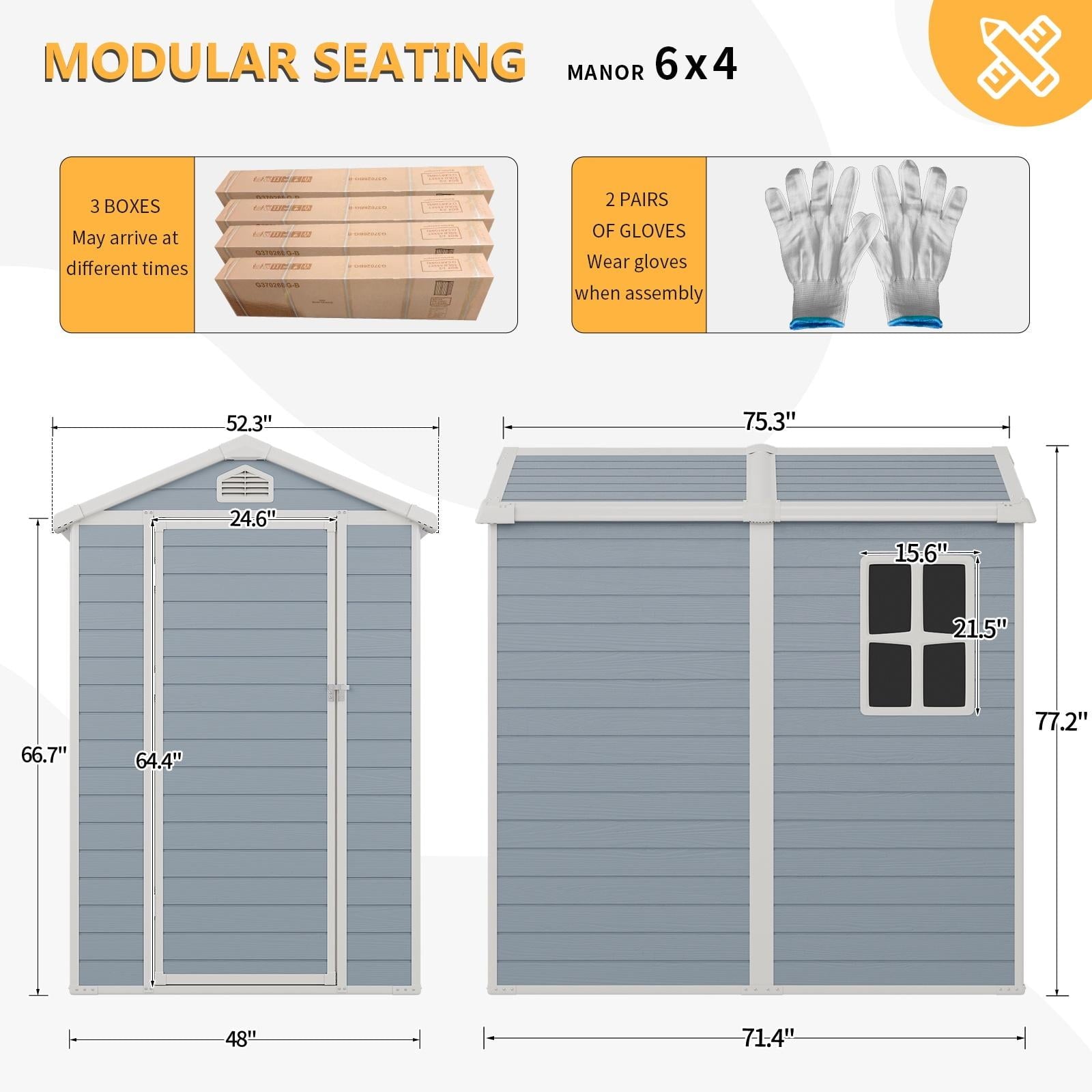 Sunmthink 6.3' x 4.4' Outdoor Storage Shed, Resin Storage Shed 173 cu ft, w/Lockable Single Door & Air Vent for Backyard