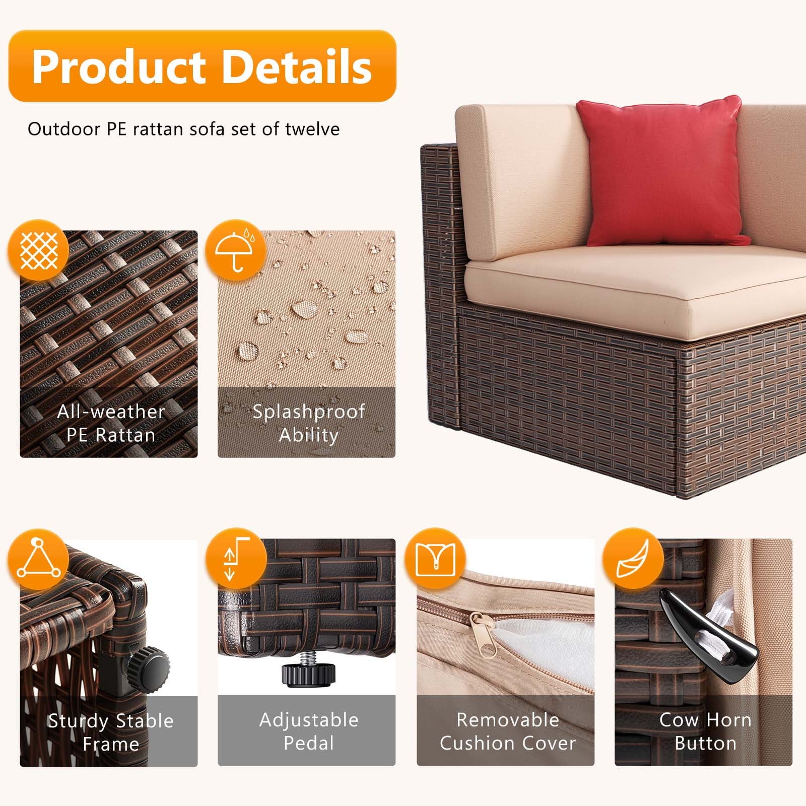 8 Pcs Patio Conversation Sets with Fire Pit Table,Patio Furnituire Sets,Brown