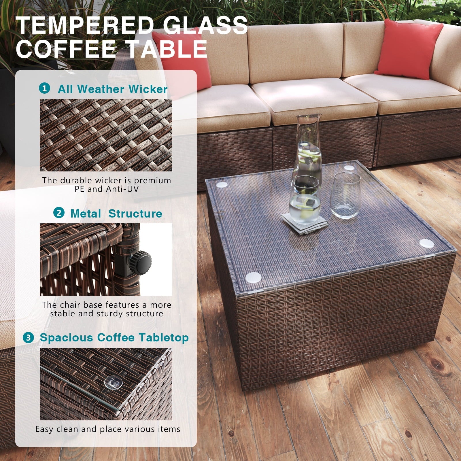 8 Pcs Patio Furniture Sets with Fire Pit Table,Patio Conversation Sets,Brown