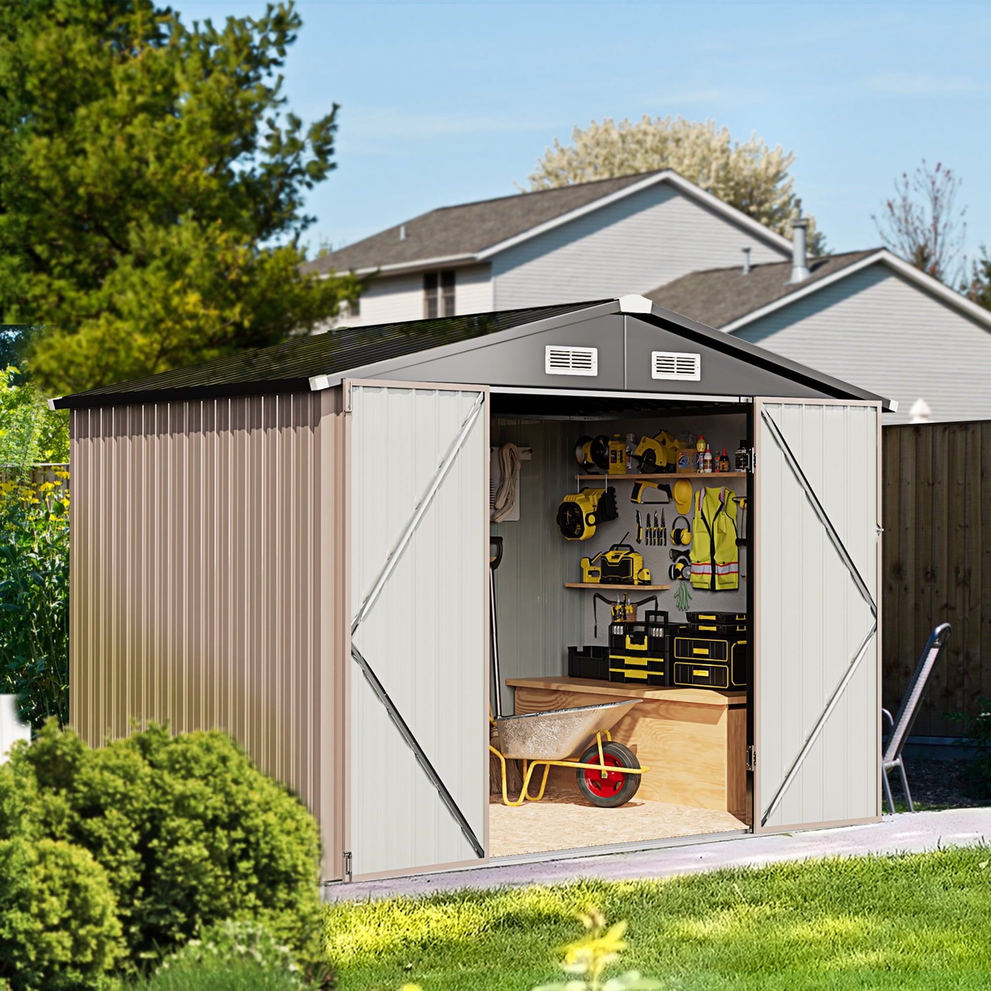 8' x 6' Outdoor Storage Metal Shed with Door & Lock for Backyard