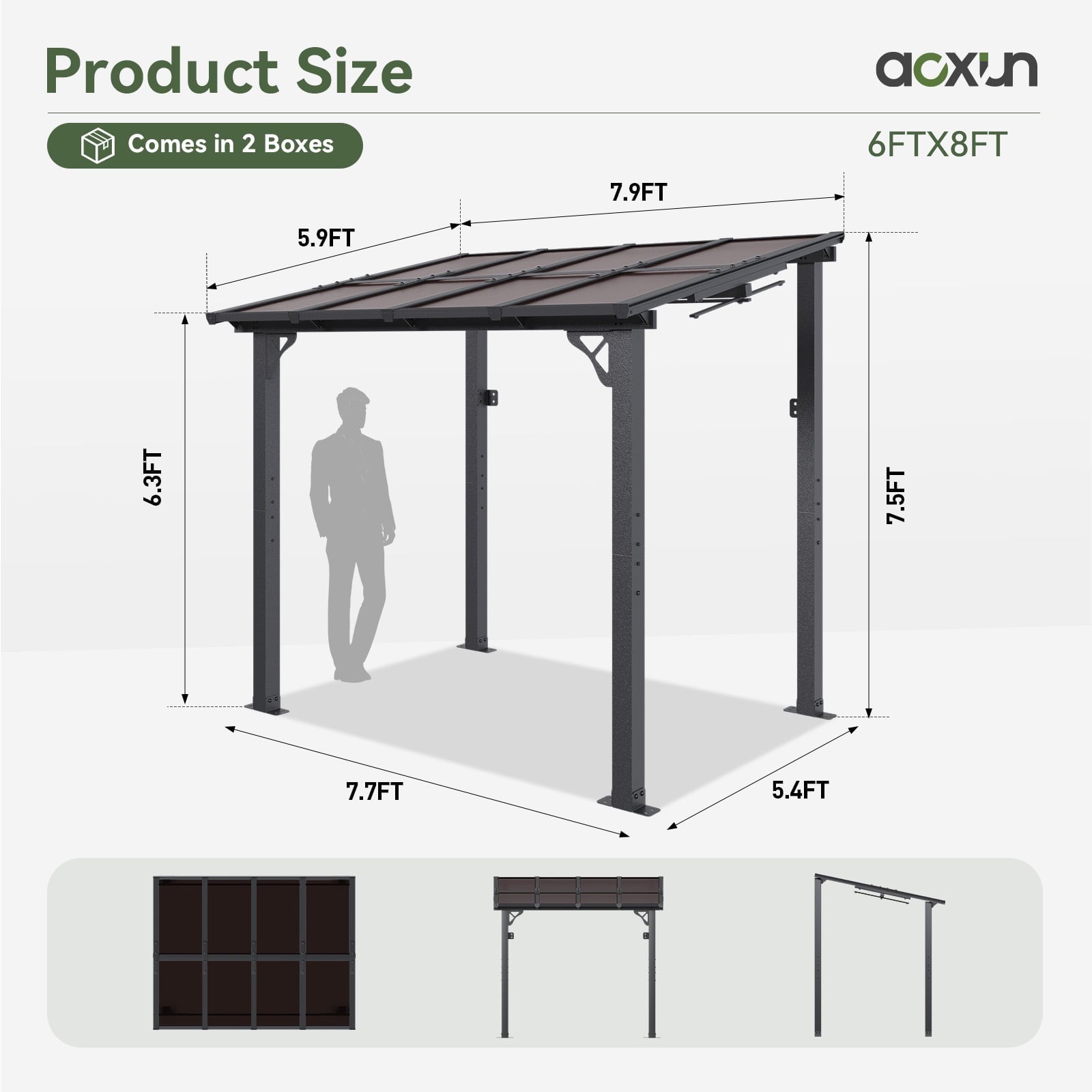 8' x 6' Gazebo for Patio, Large Wall-Mounted Heavy Duty Awnings, Gazebo Pergola with Sloped Roof, for Backyard, Deck, Patio