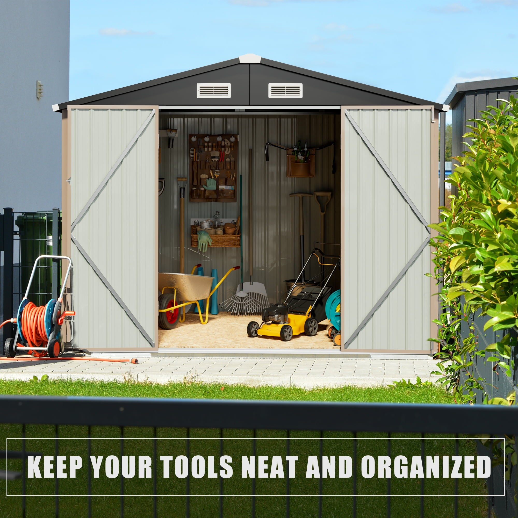 8' x 6' Outdoor Storage Metal Shed with Door & Lock for Backyard