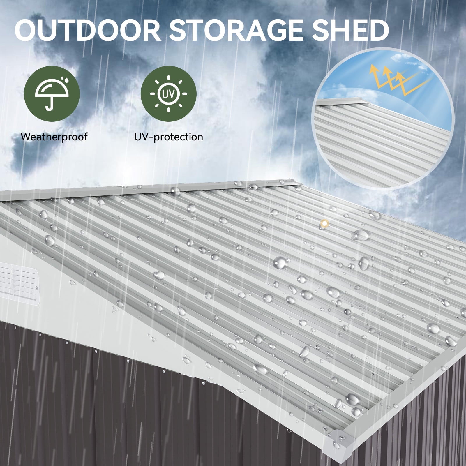 7.8’x 5.7’ Outdoor Storage Shed, Metal Garden Tool Shed with Lockable Door, Galvanized Steel Shed for Backyard, Lawn and Patio, Gray