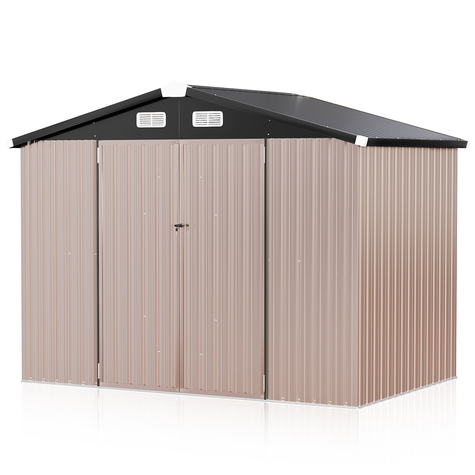 8.5' x 5.6' Outdoor Storage Shed with Base Frame, Metal Garden Shed with Door & Lock, Tool Storage Shed for Patio, Backyard(Floor not included)