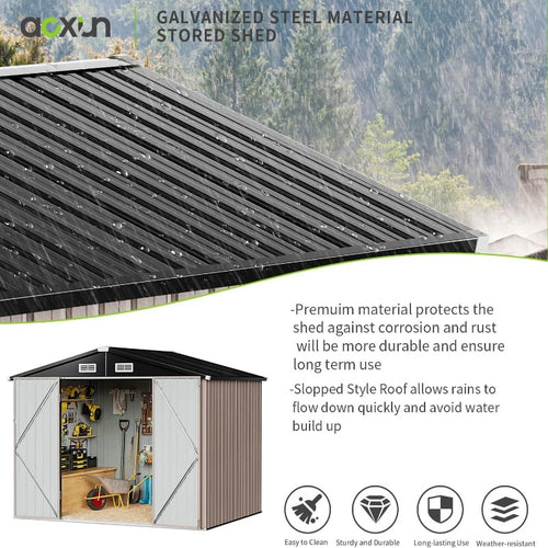 Aoxun utility metal shed, tool storage for bike, lawn mower, backyard ...